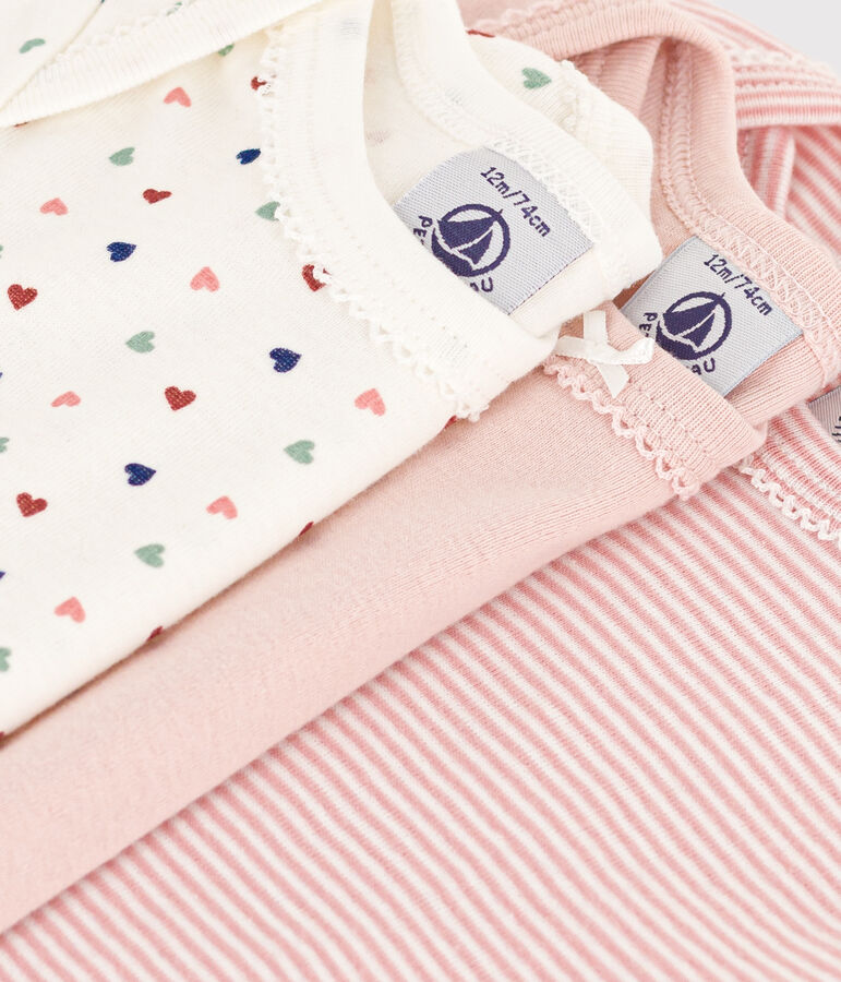 Babies' Mini-Heart Patterned Short-Sleeved Cotton Bodysuits - 3-Pack multicolor