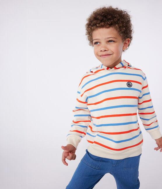 Children's unisex stripy cotton hoodie AVALANCHE white/MULTICO