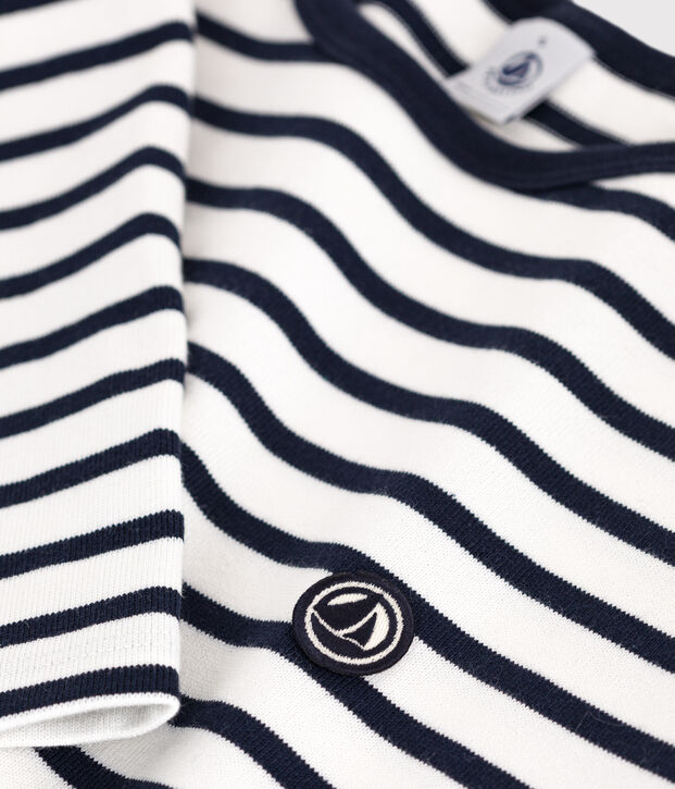 Women's long-sleeved Breton top in thick cotton white/blue