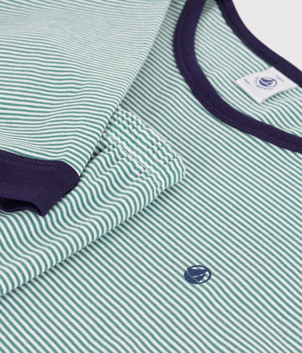 Children's stripy cotton pyjamas green/white