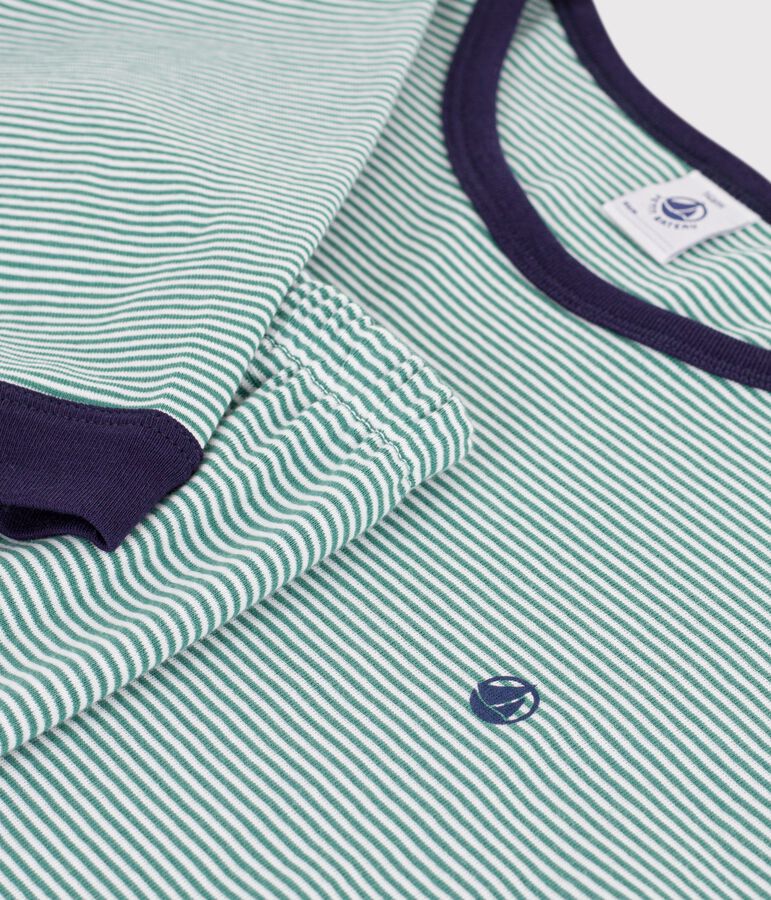 Children's stripy cotton pyjamas green/white