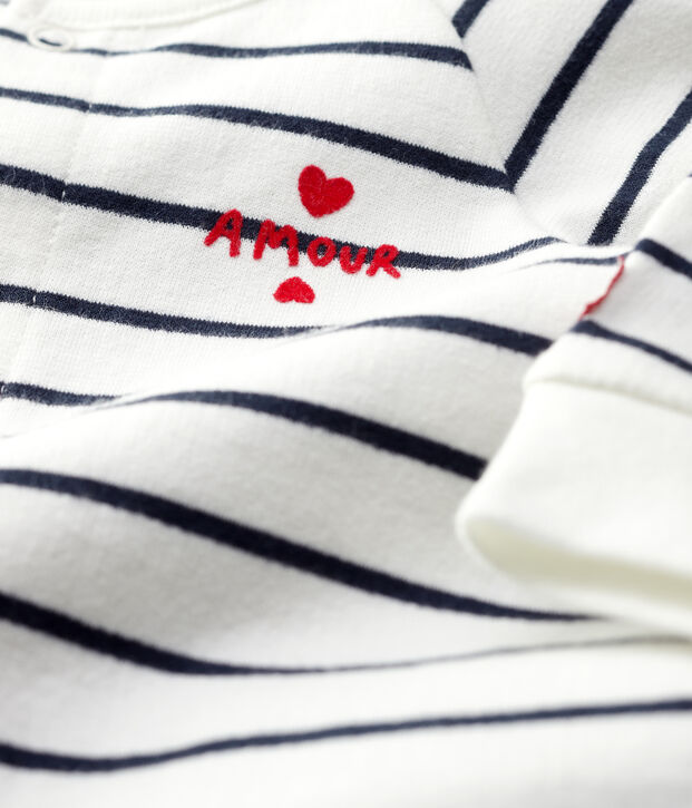 Babies' Sailor Striped Organic Cotton Fleece Jumpsuit white/blue