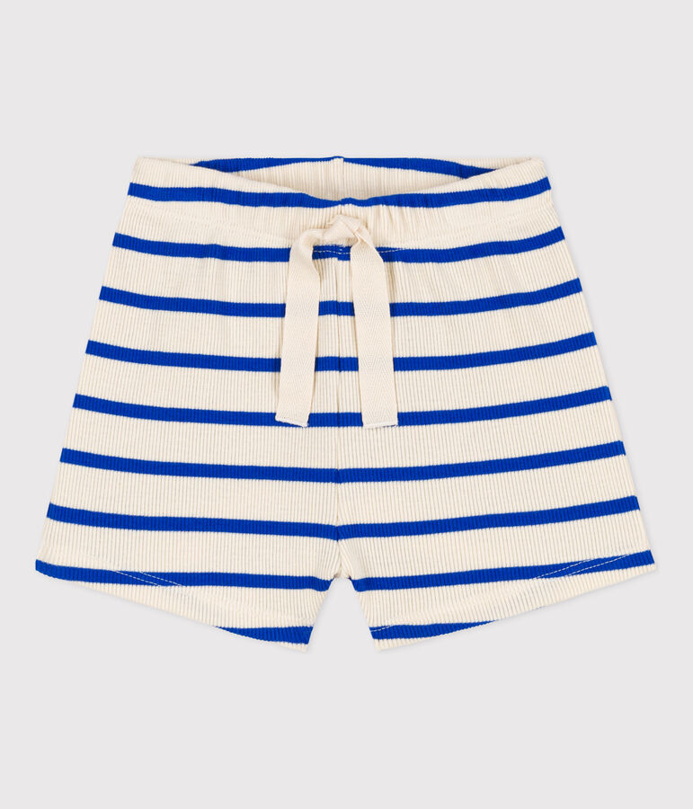 Babies' Striped Rib-Knit Shorts Ecru/blue