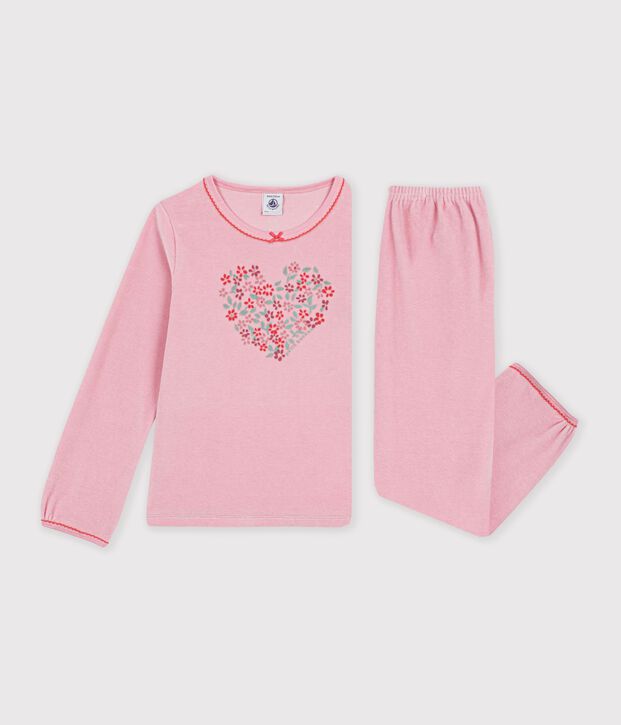 Children's velour pyjamas with a heart motif pink