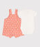 Newborn baby set with sun print cotton dungarees and a body ABRICOT orange/MARSHMALLOW