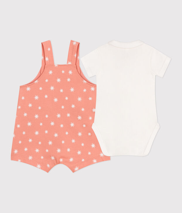 Newborn baby set with sun print cotton dungarees and a body orange/white