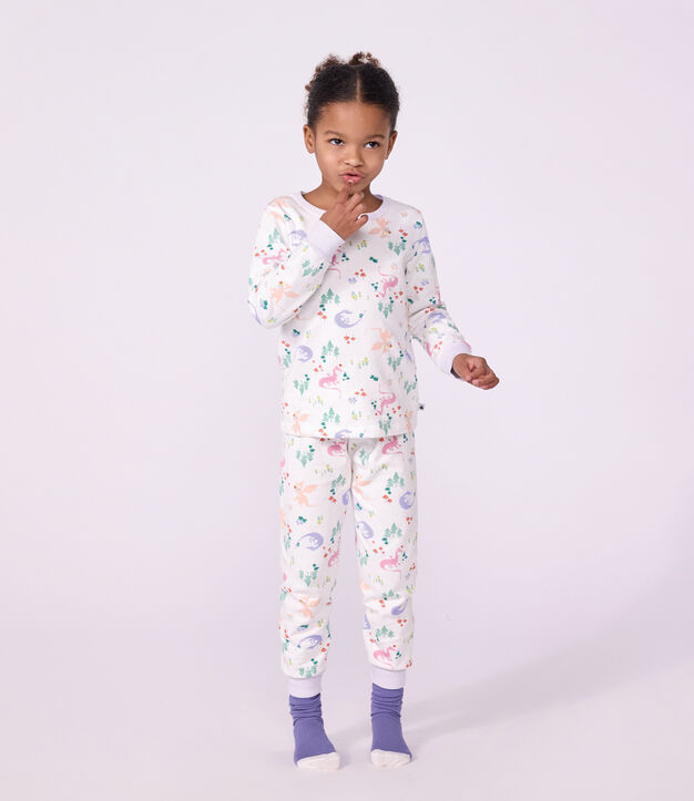 Children's pyjamas in fleece with a dragon print white/multicolor