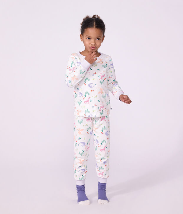 Children's pyjamas in fleece with a dragon print white/multicolor
