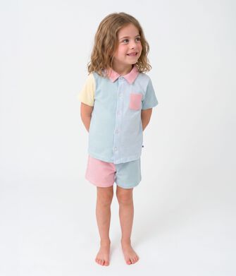 Children's short stripy buttoned cotton pyjamas