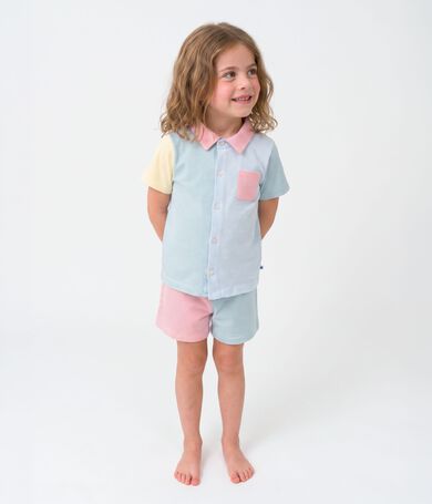 Children's short stripy buttoned cotton pyjamas