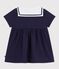 Babies' short-sleeved plain cotton dress with a sailor collar blue