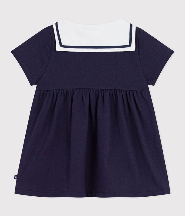 Babies' short-sleeved plain cotton dress with a sailor collar SMOKING
