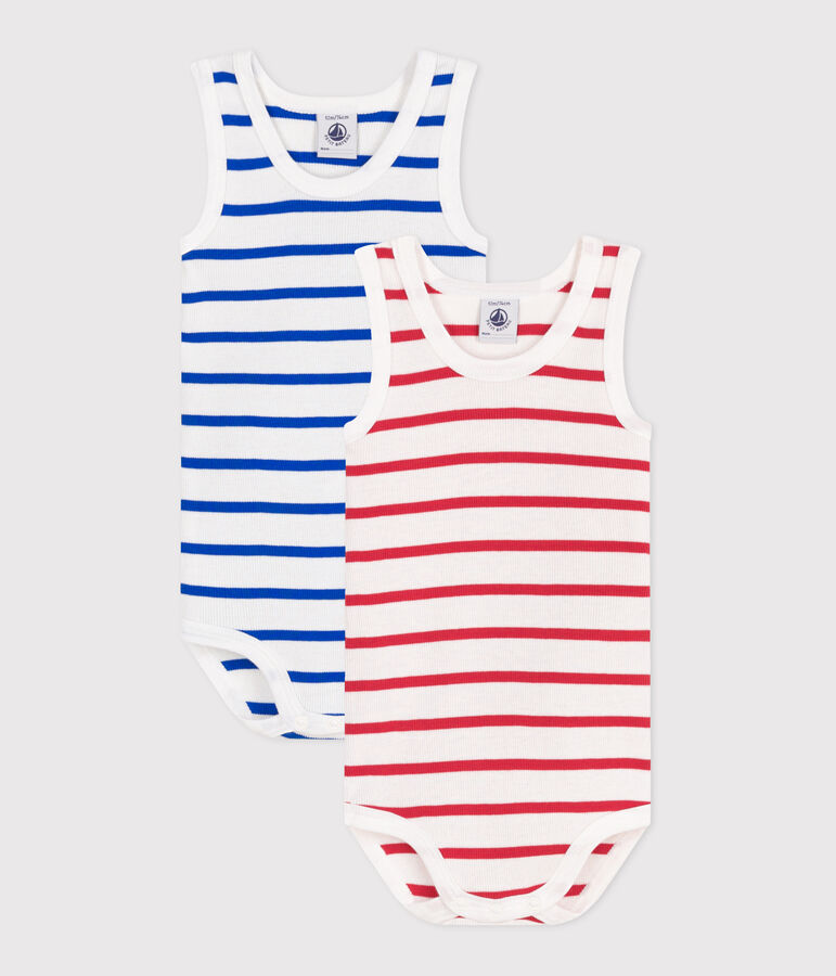Babies' sleeveless stripy cotton bodysuits - 2-Pack multicolor