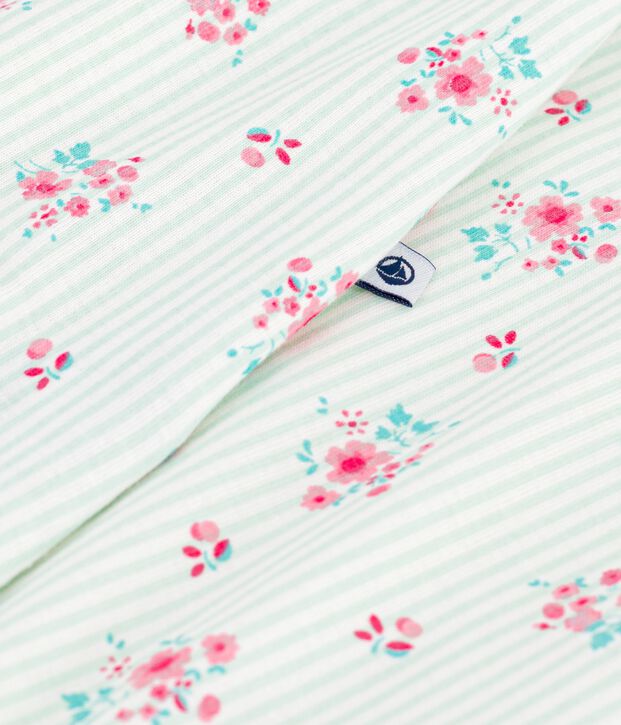 Babies' short floral cotton jumpsuit white/multicolor