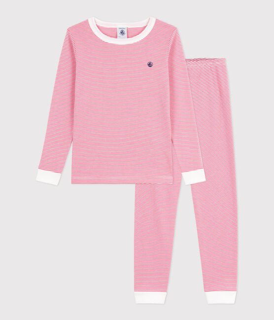 Children's stripy cotton pyjamas with snug-fitting legs PEONIA pink/MARSHMALLOW