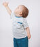 Babies' short-sleeved stripy cotton T-shirt MARSHMALLOW green/DRAGONFLY