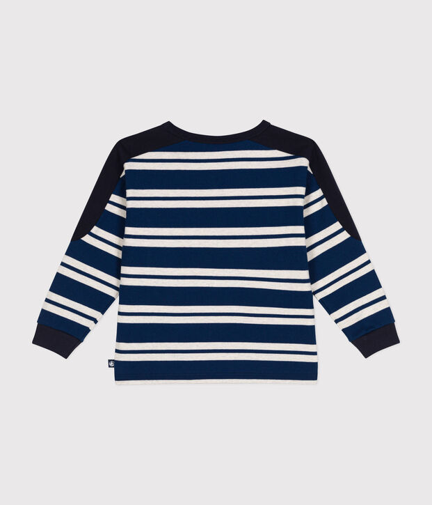 Boys' thick cotton sweatshirt blue/beige
