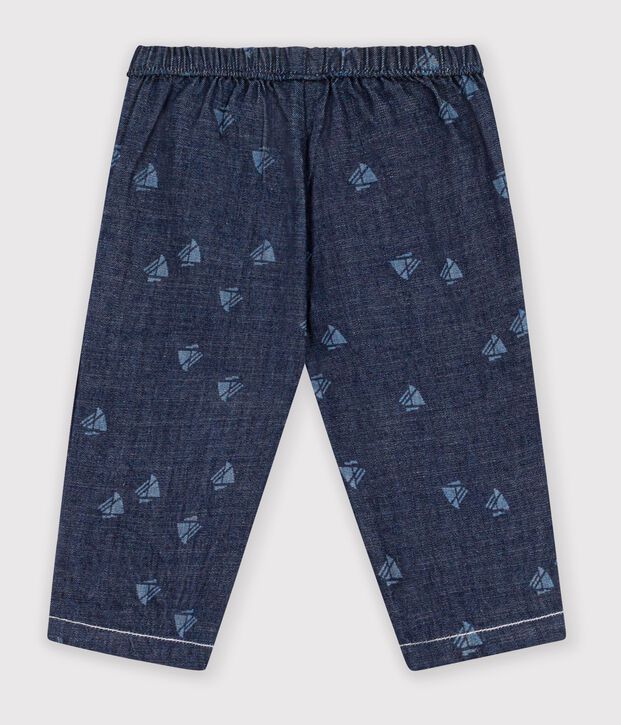 Babies' trousers in boat print denim blue/ecru