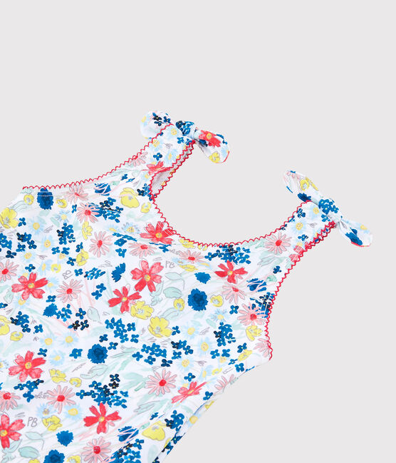 Girls' One-Piece Recycled Swimsuit MARSHMALLOW white/MULTICO white