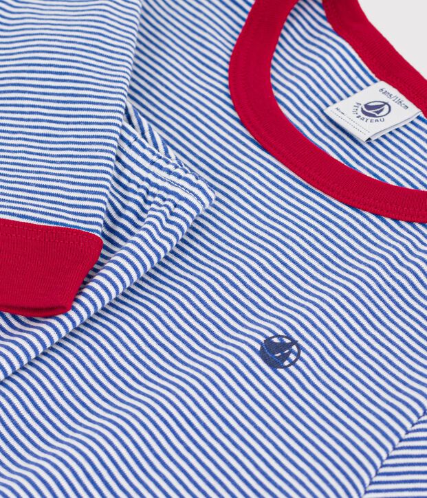 Children's stripy cotton pyjamas blue/white