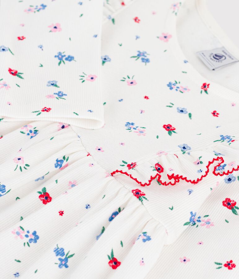 Children's long-sleeved floral print cotton dress white/multicolor