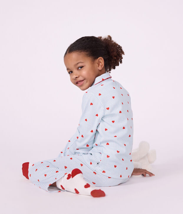 Children's buttoned heart pattern cotton pyjamas white/multicolor