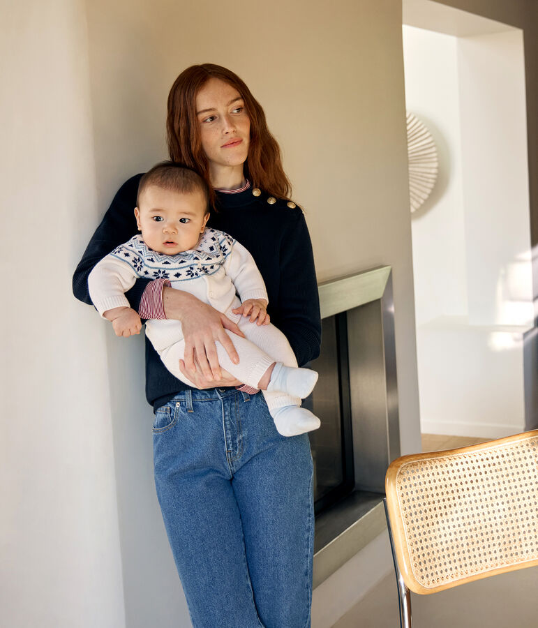 Babies' 2-piece knitted outfit with a jacquard knit cardigan white/blue