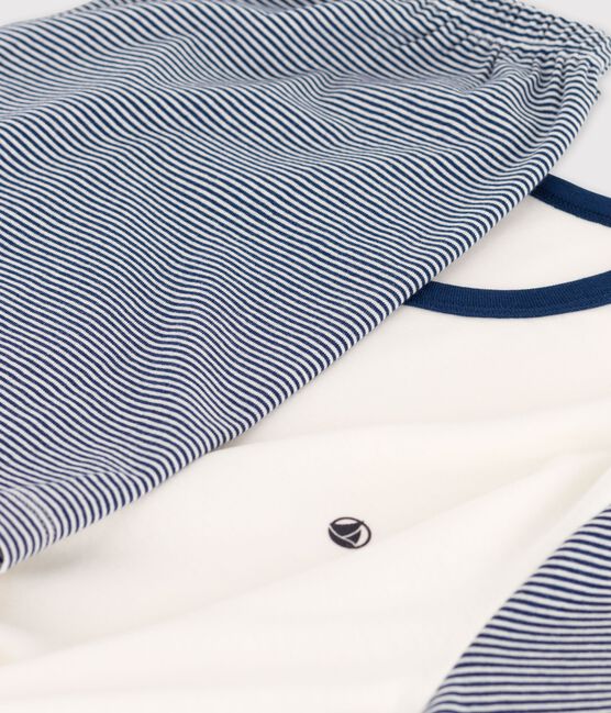 Boys' Blue Pinstriped Organic Cotton Short Pyjamas MEDIEVAL blue/MARSHMALLOW white