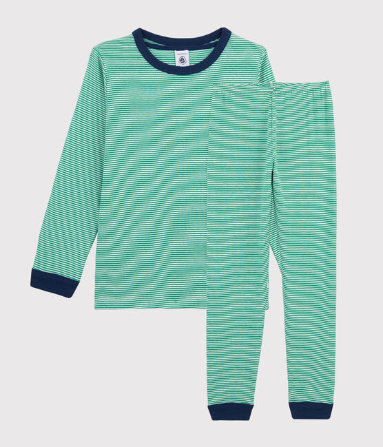 Boys' Green Pinstriped Ribbed Pyjamas PRADO green/MARSHMALLOW white
