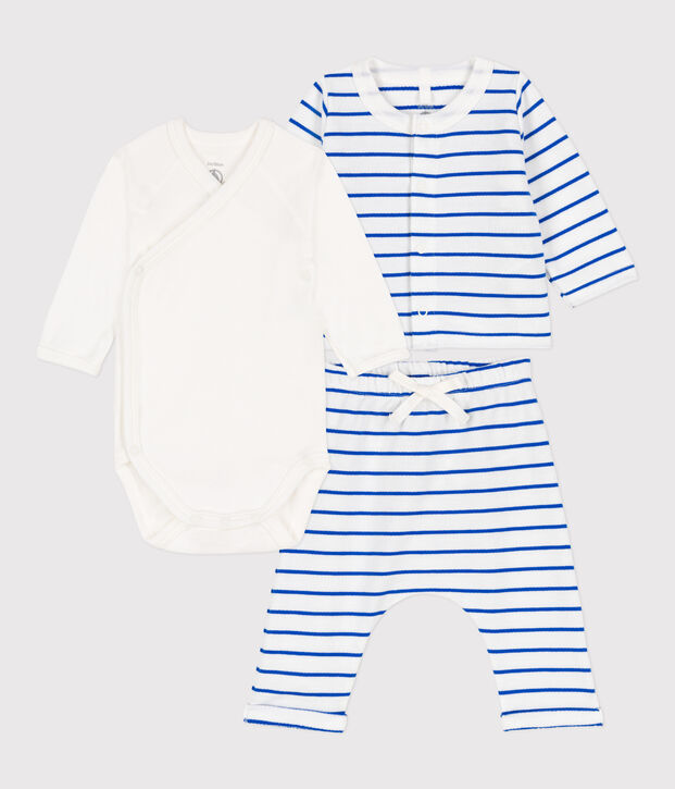 Babies' Stripy Fleece Tracksuit white/blue