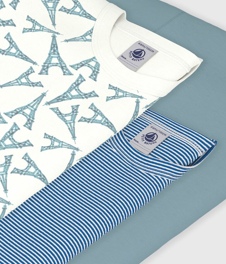 Pack of children's short-sleeved cotton T-shirts with Eiffel Tower design multicolor