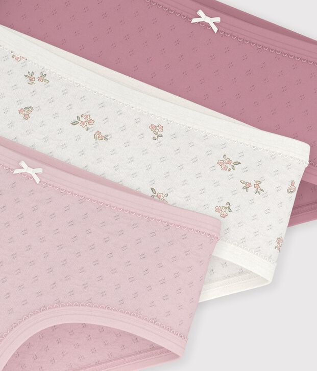 Pack of children's high-waisted pants in openwork cotton with a floral pattern multicolor
