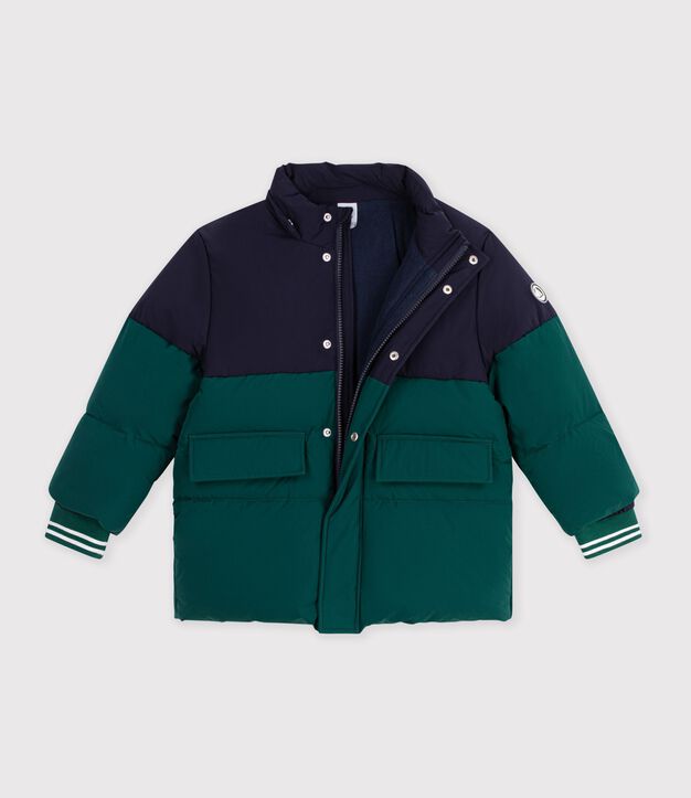Children's plain colourblock puffer jacket green/blue