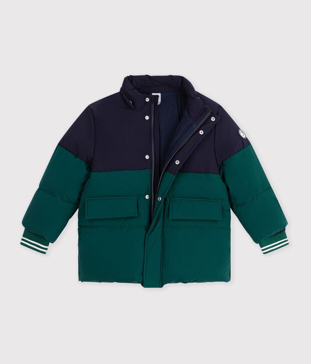 Children's plain colourblock puffer jacket green/blue
