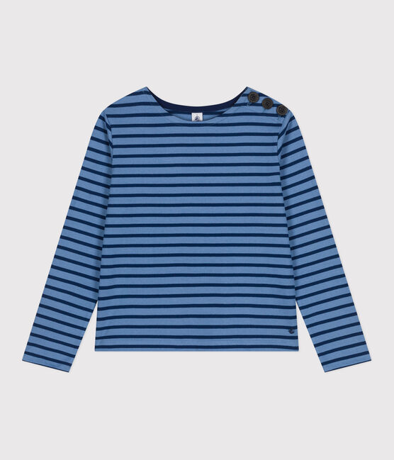 Women's Buttoned Cotton Breton Top BEACH blue/MEDIEVAL