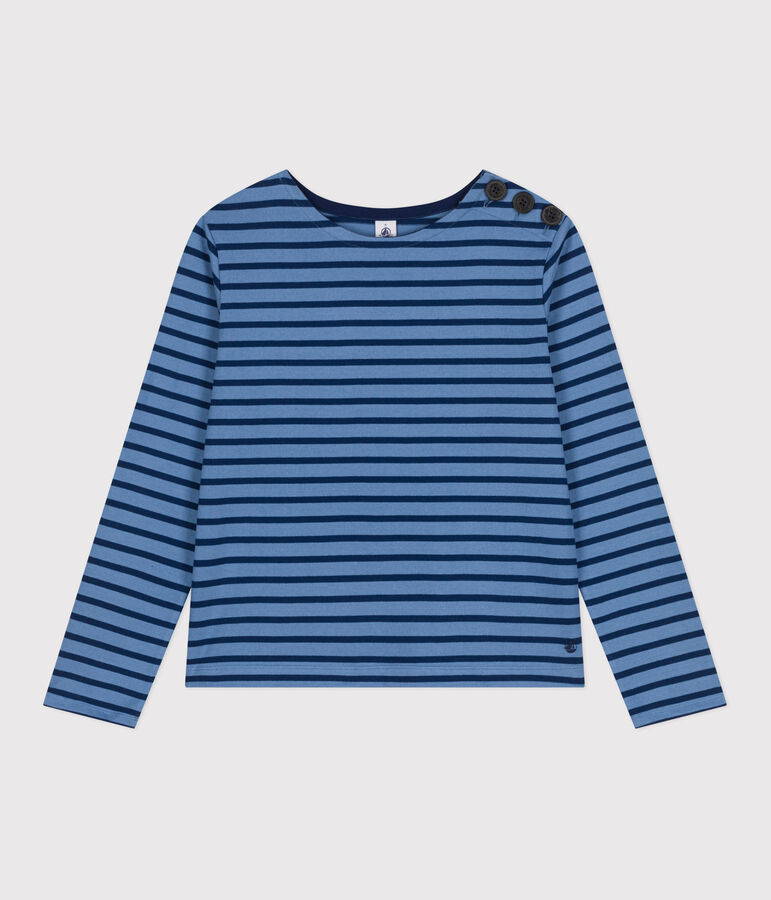 Women's Buttoned Cotton Breton Top BEACH blue/MEDIEVAL