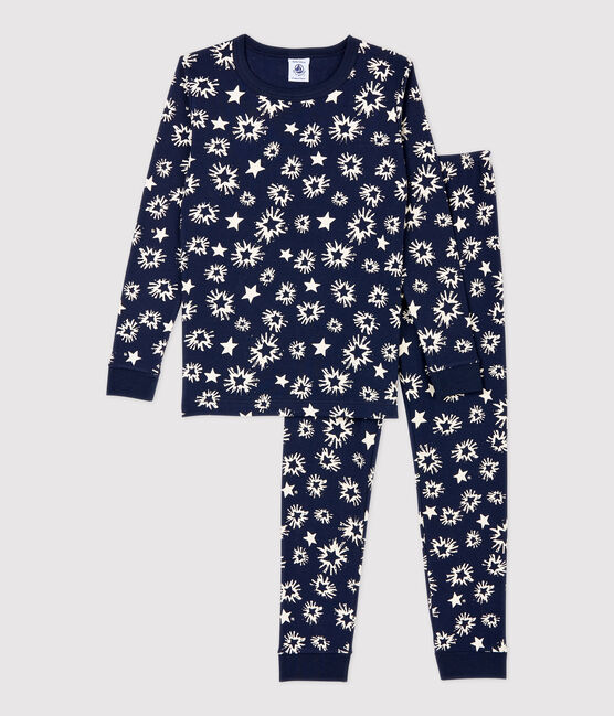 Boys' Snugfit Star Print Pyjamas SMOKING blue/MARSHMALLOW white
