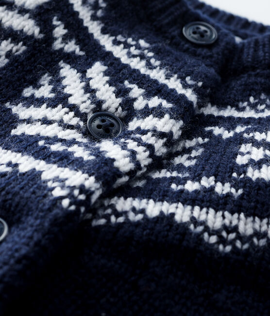 Baby's cardigan in 100% wool SMOKING blue/MARSHMALLOW white