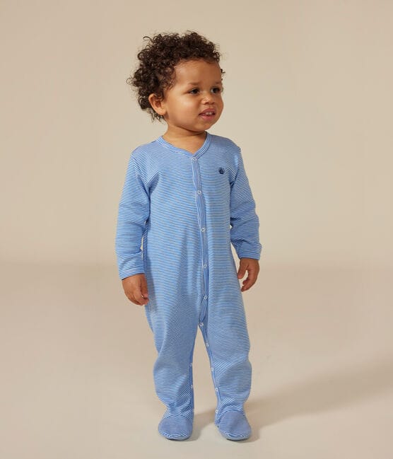 Babies' Stripy Cotton Pyjamas DELPHINIUM /MARSHMALLOW