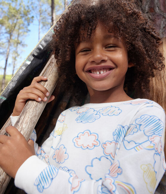 Children's Cotton Cloud and Rainbow Print Pyjamas MARSHMALLOW white/MULTICO white