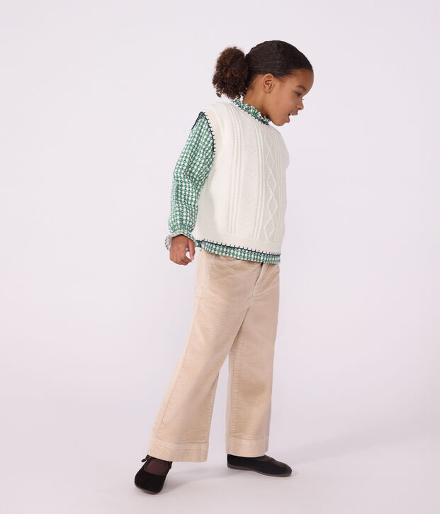 Children's sleeveless wool and cotton cable-knit jumper white