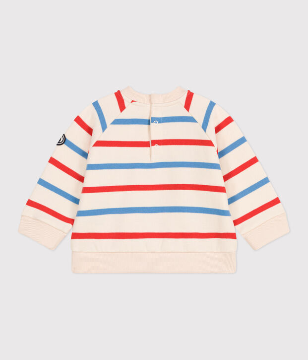 Babies' Breton stripe cotton sweatshirt printed in two colours Ecru/multicolor
