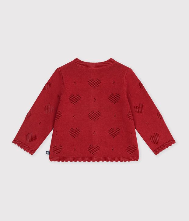 Babies' cotton cardigan with a heart pattern red