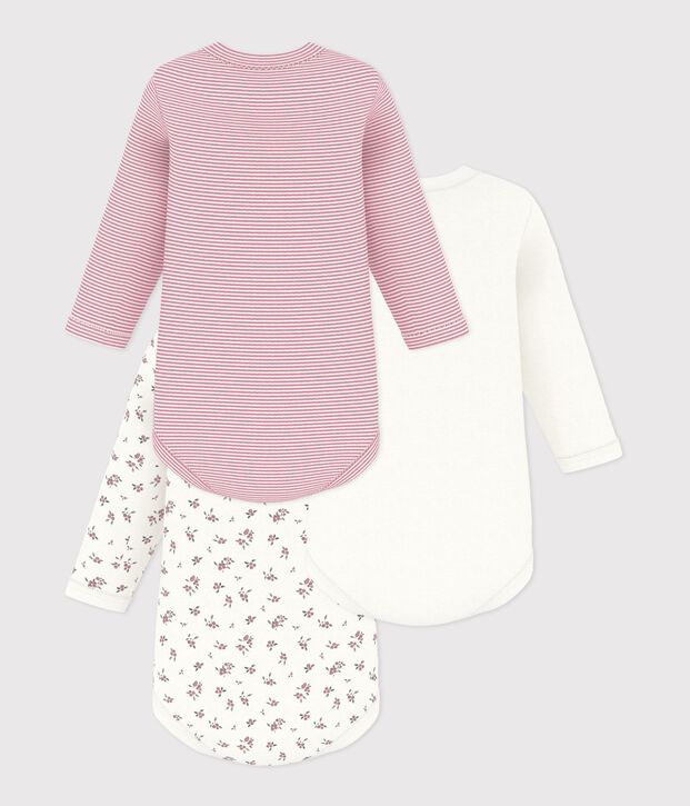 Pack of babies' long-sleeved blueberry-print cotton bodies multicolor