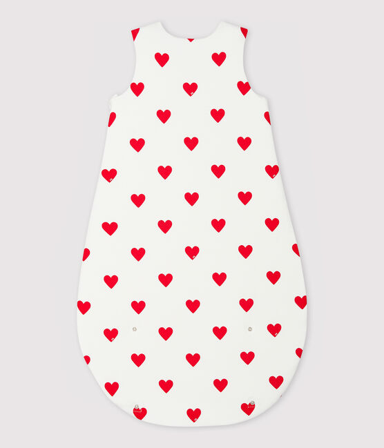 Babies' 2 TOG heart-patterned cotton sleeping bag MARSHMALLOW white/TERKUIT red