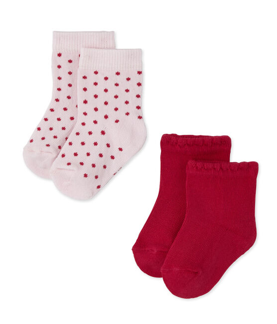 Set of 2 pairs of plain and polka dot baby girl's socks SPECIAL LOT 99