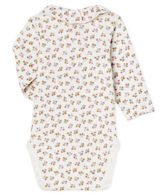 Newborn Baby Girls' Long-Sleeved Ribbed Bodysuit MARSHMALLOW white/CHARME pink/MULTICO