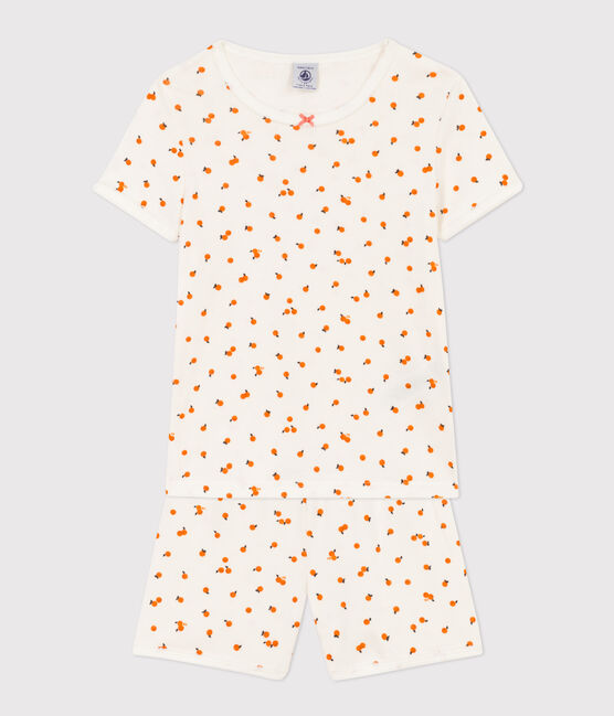 Girls' Orangette Themed Cotton Short Pyjamas MARSHMALLOW white/MULTICO white
