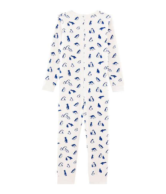 Unisex Long Jumpsuit in Extra Warm Brushed Terry Towelling MARSHMALLOW white/MAJOR blue