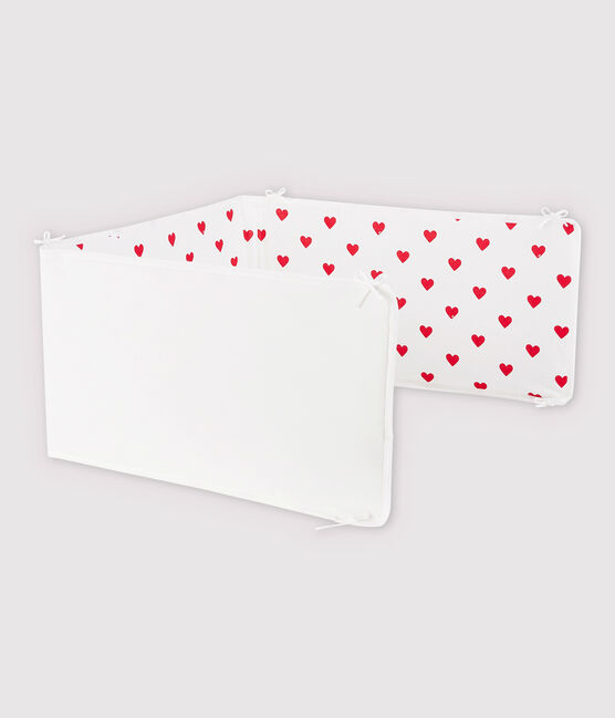Babies' Red Heart Pattern Ribbed Cot Bumper MARSHMALLOW white/TERKUIT red